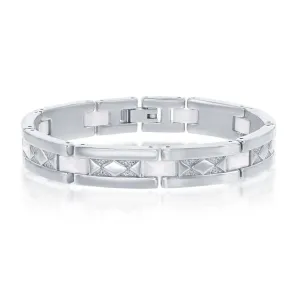 Stainless Steel White Ceramic with Diamond Shaped Bracelet, 8.5"