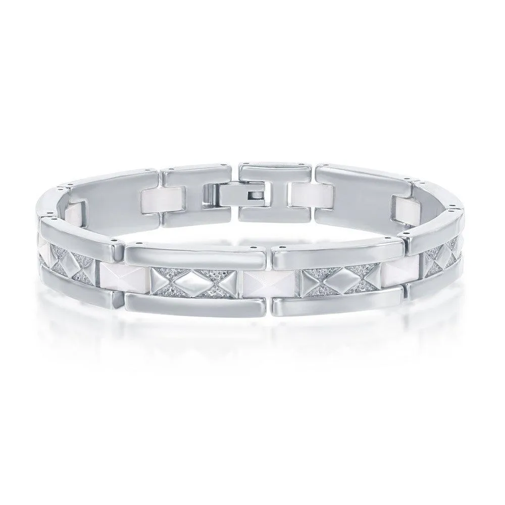 Stainless Steel White Ceramic with Diamond Shaped Bracelet, 8.5"