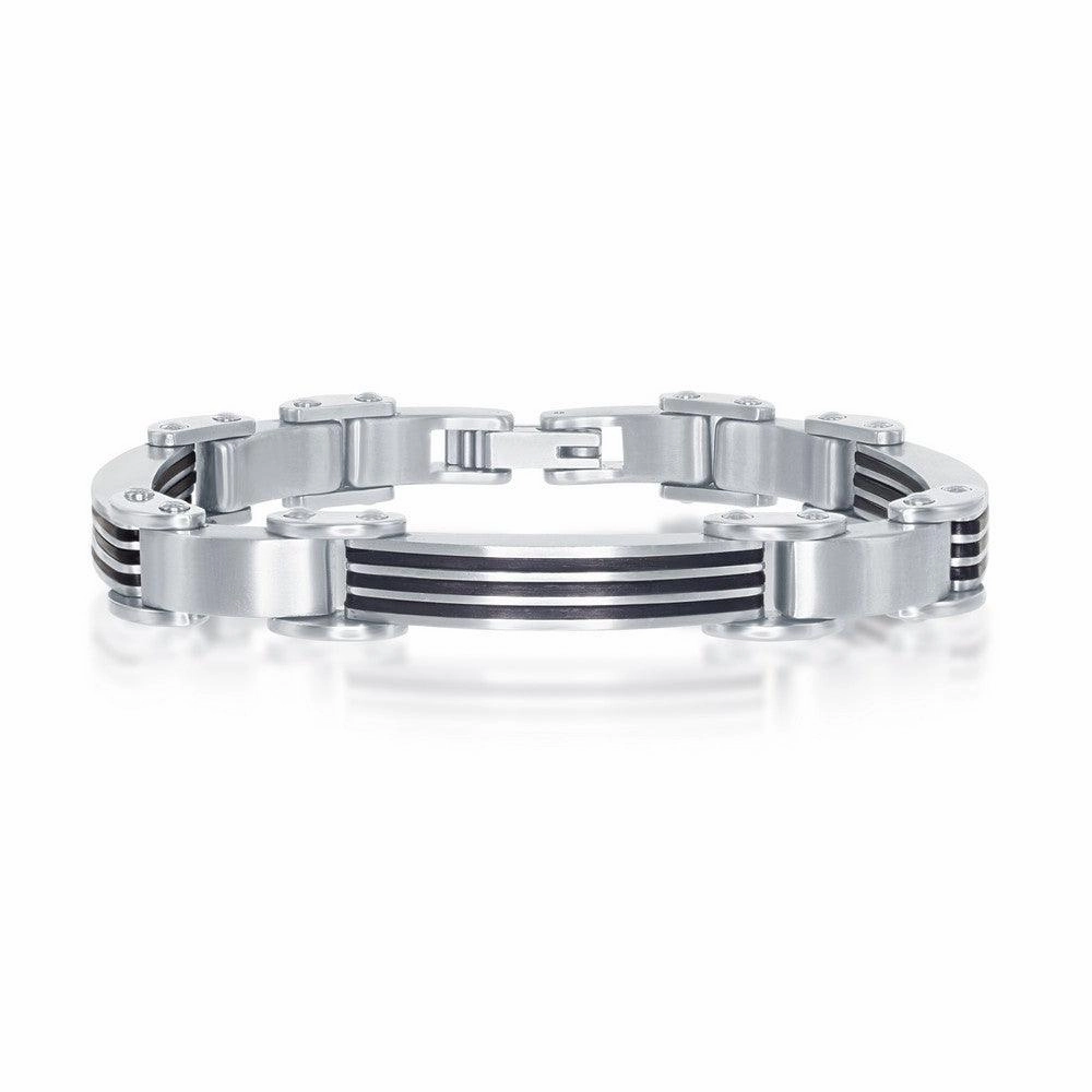 Stainless Steel and Rubber Bar-Look Bracelet, 8.5"