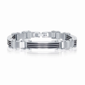 Stainless Steel and Rubber Bar-Look Bracelet, 8.5"