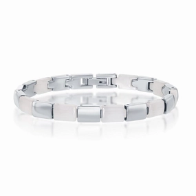 Stainless Steel and White Ceramic Alternating Links bracelet, 7"