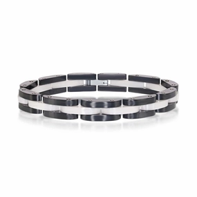 Stainless Steel Black and White Link Bracelet, 8"