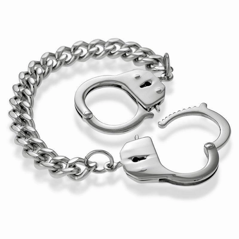 Stainless Steel Link Bracelet with Handcuff Lock, 8"