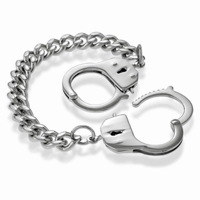 Stainless Steel Link Bracelet with Handcuff Lock, 8"