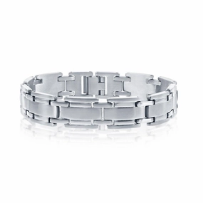 Stainless Steel Matte and Polished Linked Bracelet, 8.5"