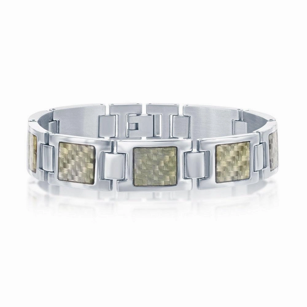 Stainless Steel Squares with Center Texturized Design Bracelet