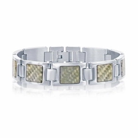 Stainless Steel Squares with Center Texturized Design Bracelet