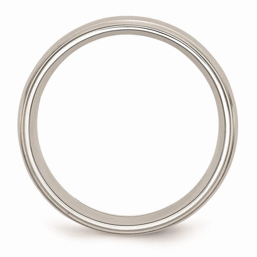 Stainless Steel Sterling Silver Inlay Ridged Edge Brushed and Polished Band