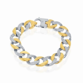 Stainless Steel TT Gold Plated Pave Curb Link Bracelet, 8.5"