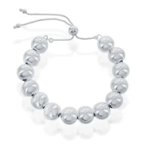 Sterling Silver 10mm Round Beads Adjustable Bolo Bracelet, 9.5"