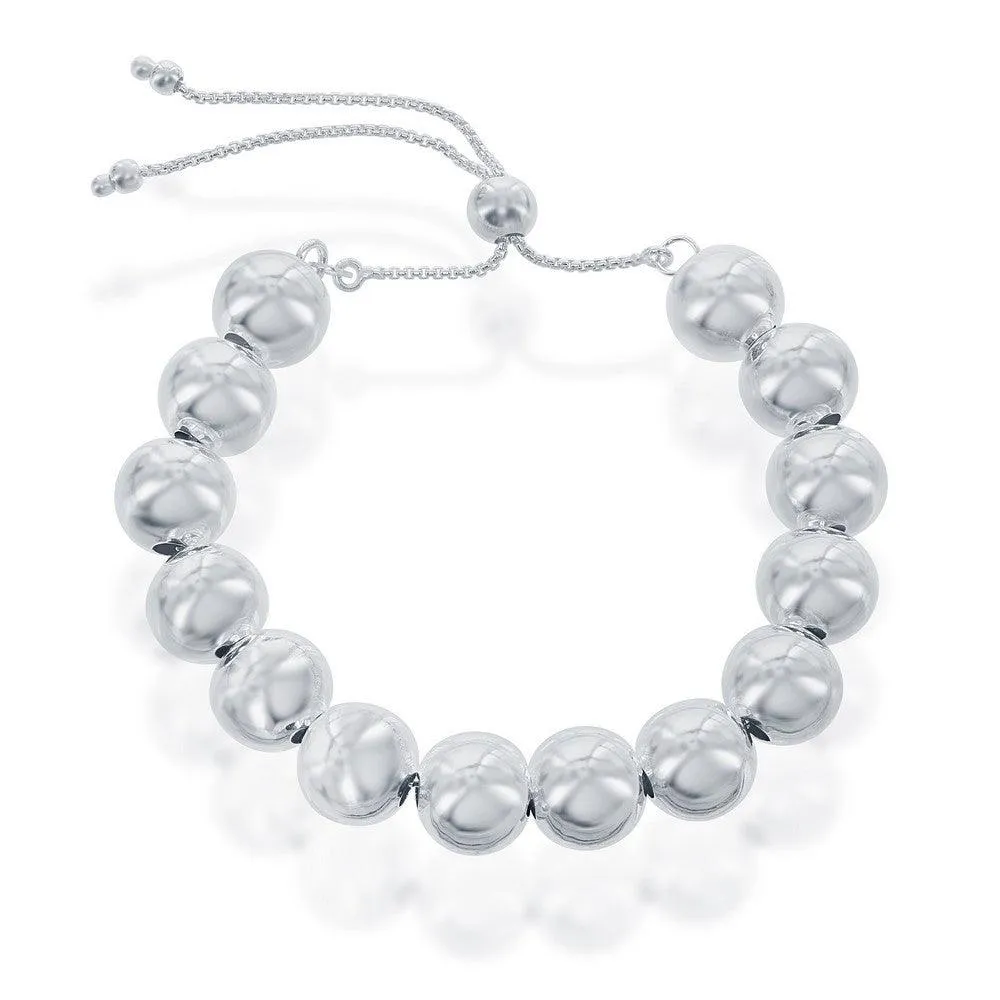 Sterling Silver 10mm Round Beads Adjustable Bolo Bracelet, 9.5"