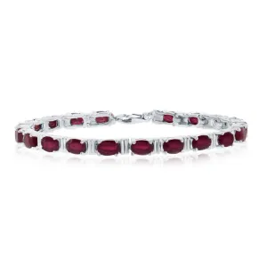 Sterling Silver 14.64cttw Ruby Gem Oval Bracelet, 7"