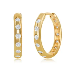 Sterling Silver 18mm CZ Hoop Earrings - Gold Plated