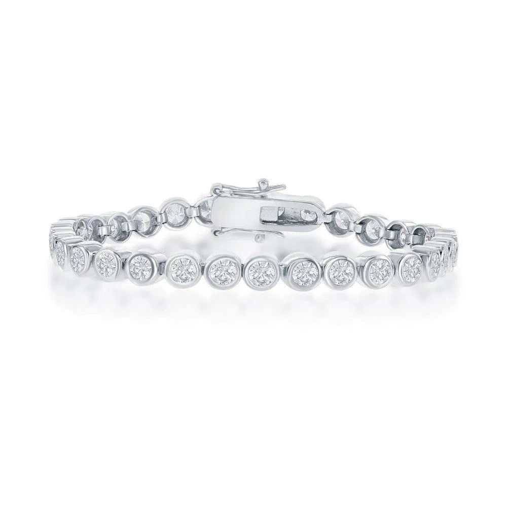 Sterling Silver 3mm Bezel-Set Round CZ Tennis Bracelet, 7"