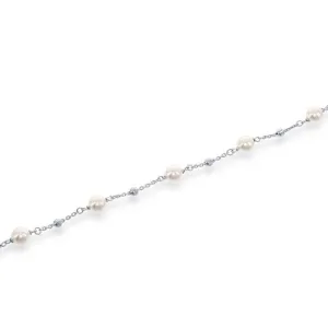 Sterling Silver 6mm Pearls with Moon Beads Bracelet, 6.5"