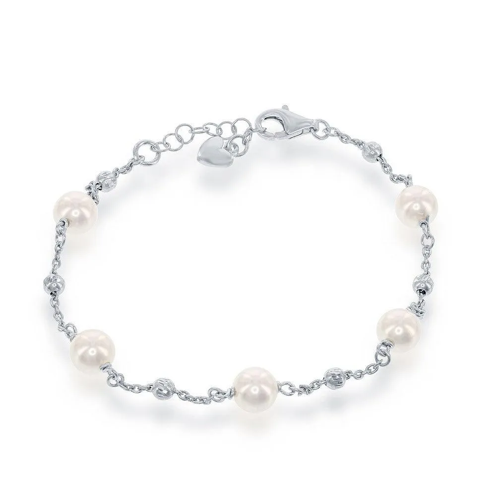 Sterling Silver 6mm Pearls with Moon Beads Bracelet, 6.5"