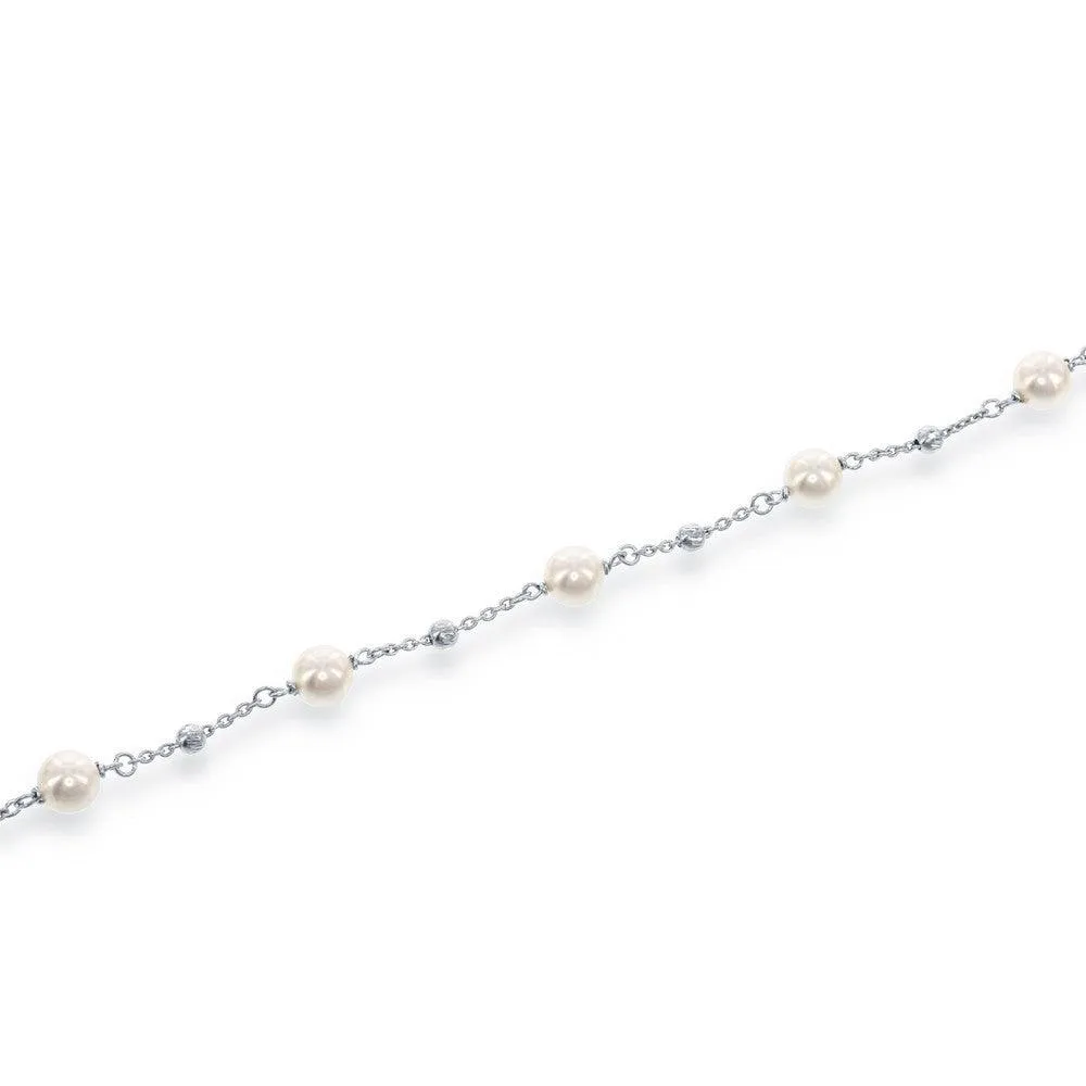 Sterling Silver 6mm Pearls with Moon Beads Bracelet, 6.5"