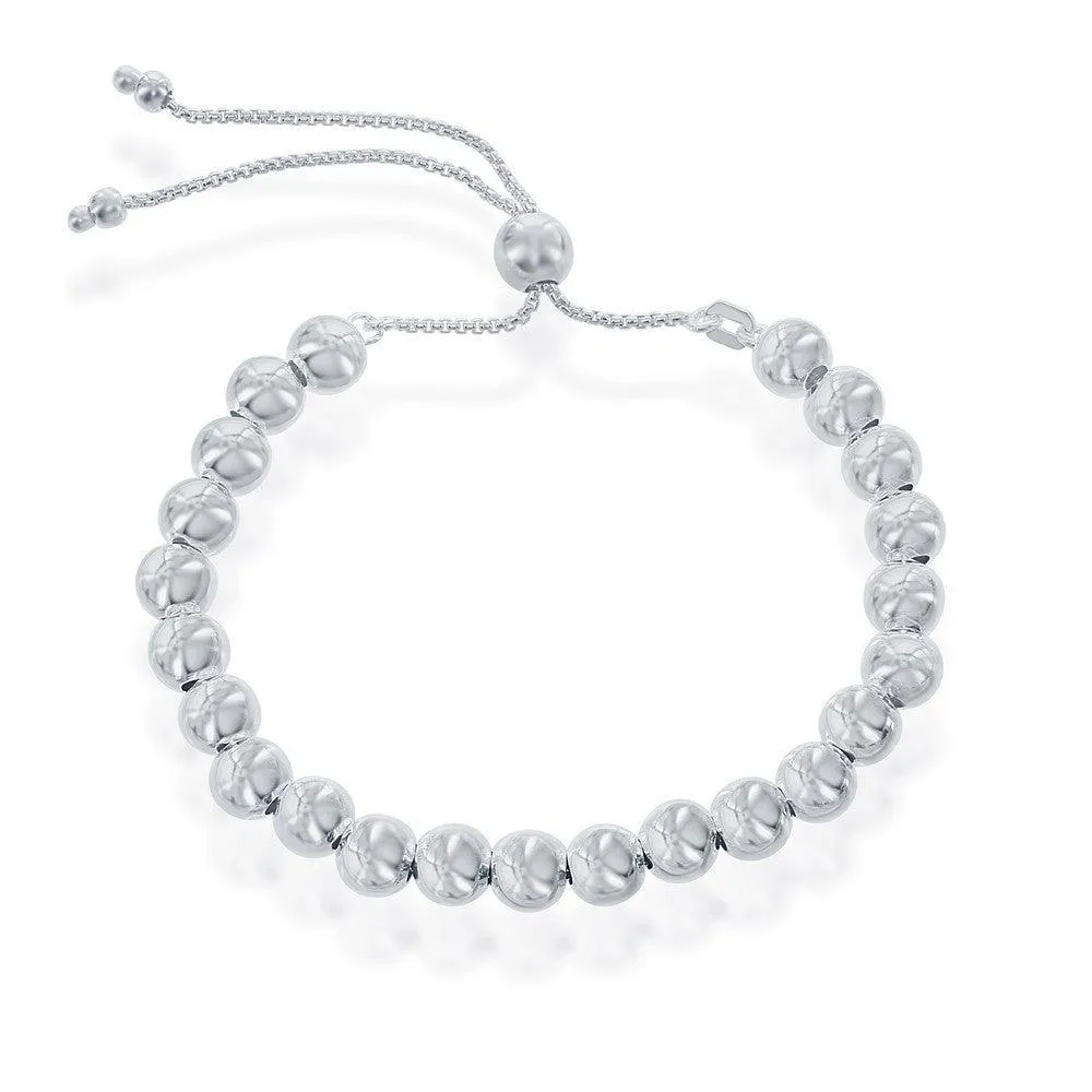 Sterling Silver 6mm Round Beads Adjustable Bolo Bracelet, 9.5"