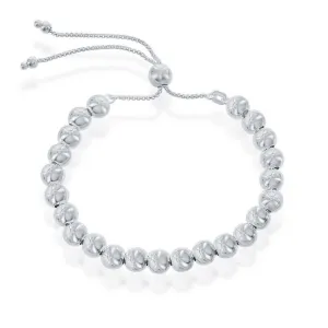Sterling Silver 6mm Round Beads Adjustable Bolo Bracelet, 9.5"