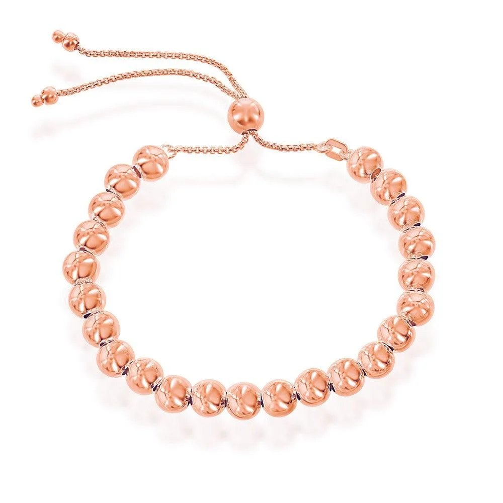 Sterling Silver 6mm Round Beads Adjustable Bolo Bracelet