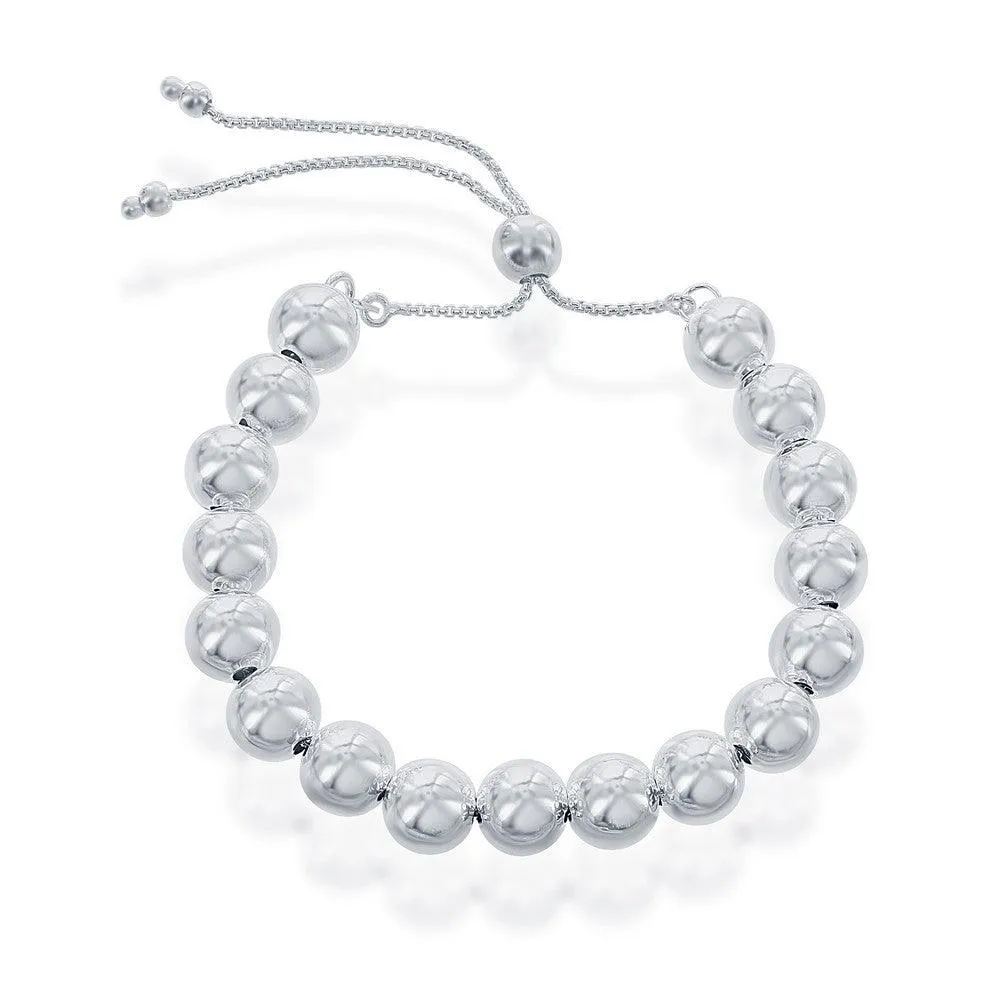 Sterling Silver 8mm Round Beads Adjustable Bolo Bracelet, 9.5"