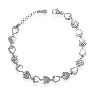 Sterling Silver Alternating Open and Regular D-C Hearts Bracelet