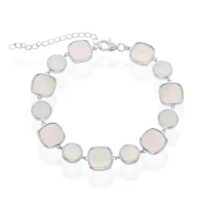 Sterling Silver Alternating Round and Square MOP Link Bracelet