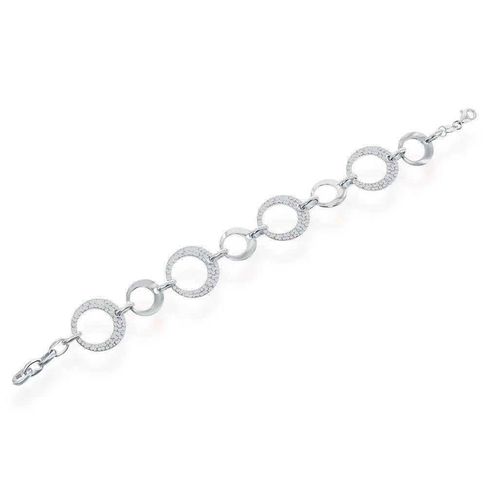 Sterling Silver Alternating Shiny and CZ Open Circle Bracelet