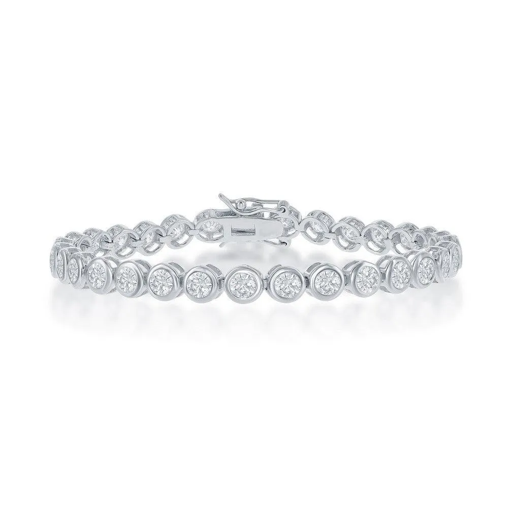 Sterling Silver Bezel Set 4mm CZ Tennis Bracelet, 7"