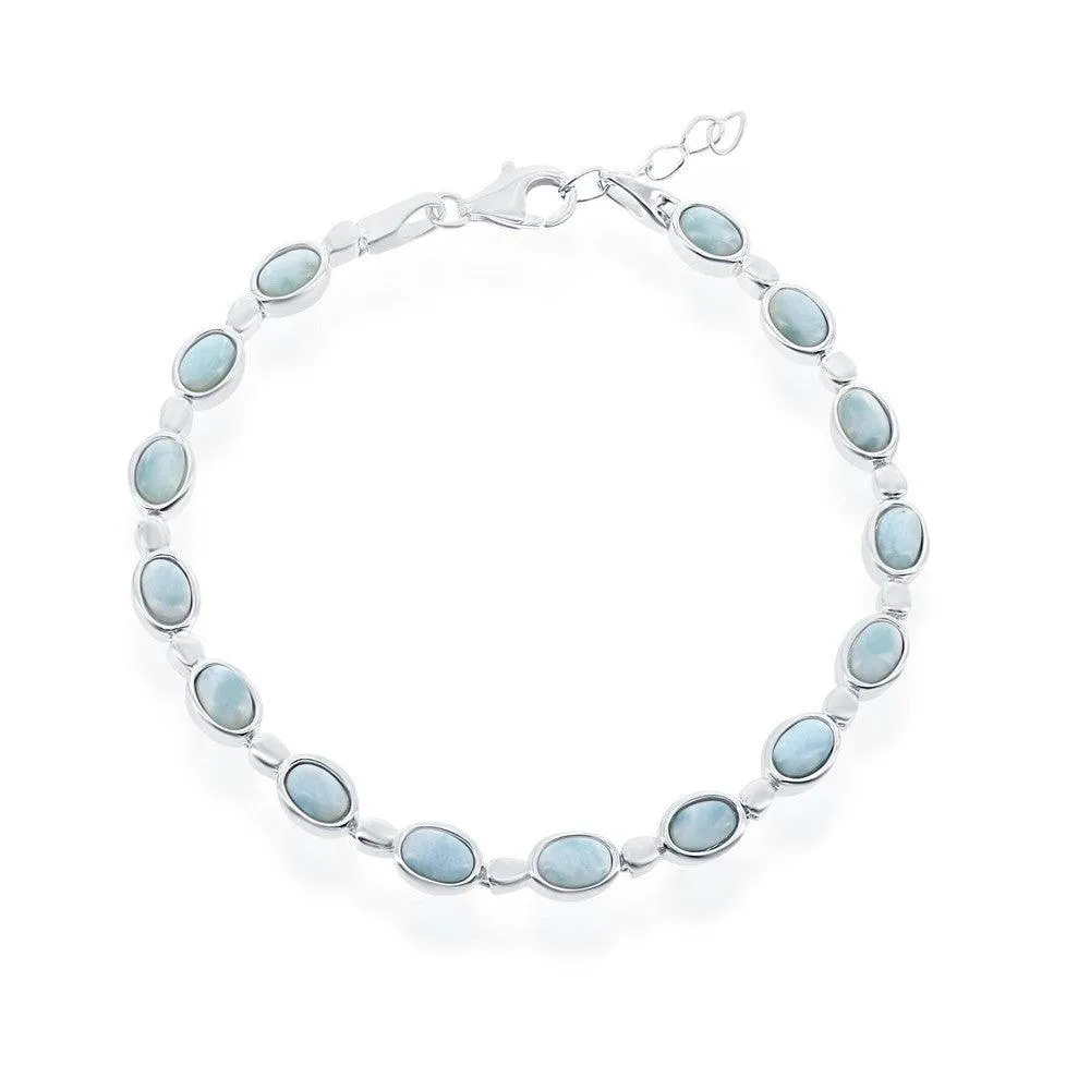 Sterling Silver Bezel-Set Oval Larimar Linked Bracelet, 7"