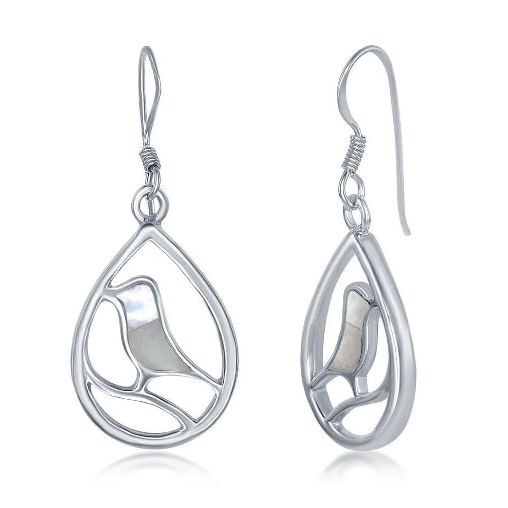 Sterling Silver Bird Pearshaped Earrings - MOP