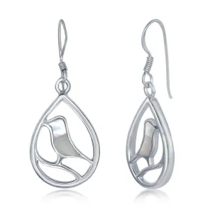 Sterling Silver Bird Pearshaped Earrings - MOP