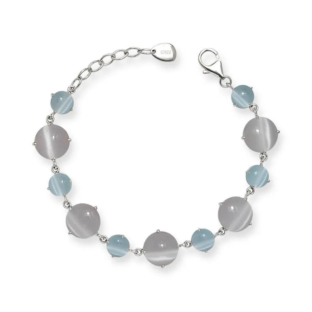 Sterling Silver Blue and Pink Cat's Eye Bracelet, 7"