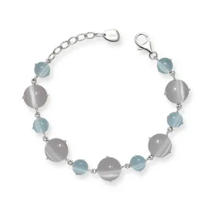 Sterling Silver Blue and Pink Cat's Eye Bracelet, 7"
