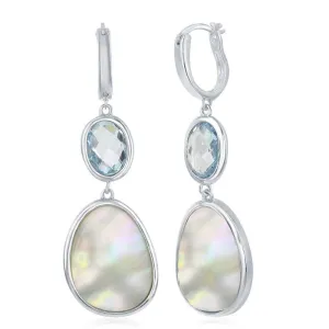 Sterling Silver Blue Topaz and Irregular Design MOP Earrings