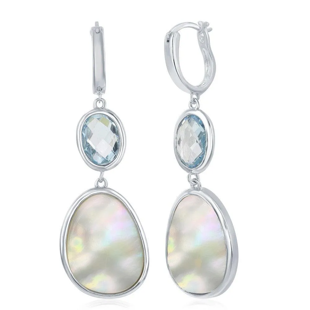 Sterling Silver Blue Topaz and Irregular Design MOP Earrings