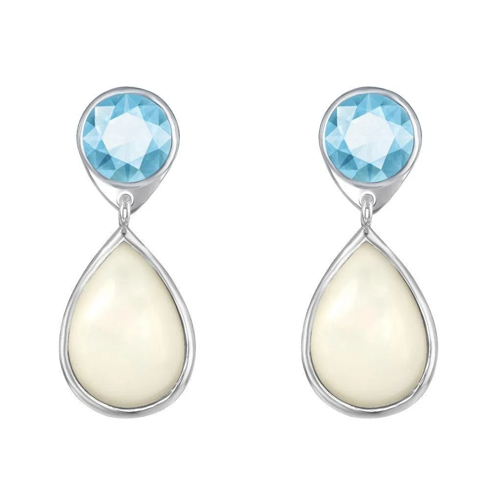 Sterling Silver Blue Topaz and Mother of Pearl Earrings