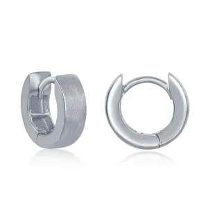 Sterling Silver Brushed Huggie 4x13mm Hoop Earrings