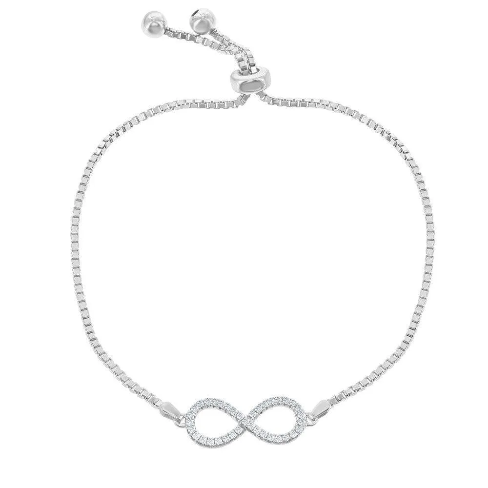 Sterling Silver Center Open CZ Infinity Beads Box Chain Bracelet