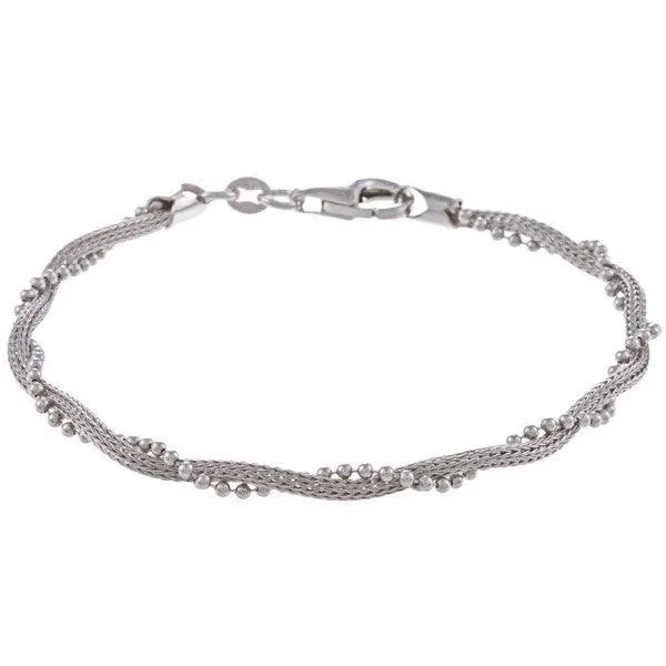 Sterling Silver Chain with Winding Beads Bracelet, 7"