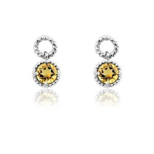 Sterling Silver Citrine Gemstone Twisted Wire Circle Earrings
