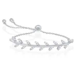 Sterling Silver CZ Leaf Design Adjustable Bolo Bracelet