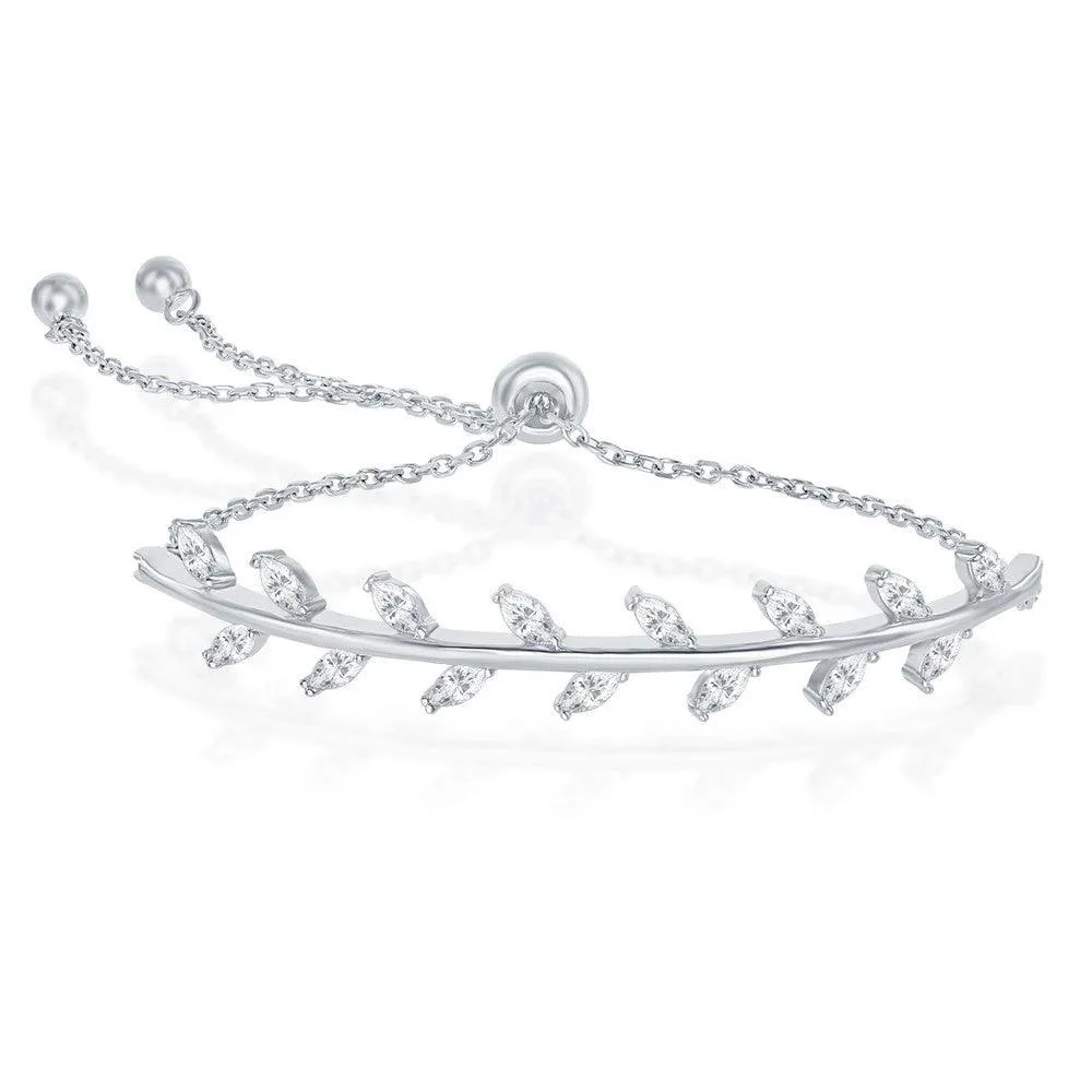 Sterling Silver CZ Leaf Design Adjustable Bolo Bracelet