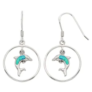 Sterling Silver Dangling Opal Dolphin Earrings