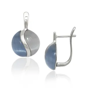 Sterling Silver Dark and Light Blue Cat's Eye Earrings