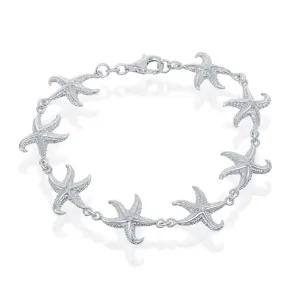 Sterling Silver Detailed Starfish Linked Bracelet, 8"