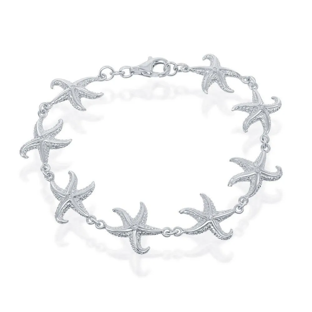 Sterling Silver Detailed Starfish Linked Bracelet, 8"