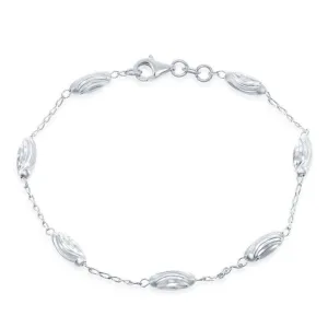 Sterling Silver Diamond Moon Cut Oval Bead Bracelet