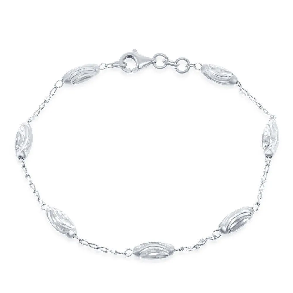 Sterling Silver Diamond Moon Cut Oval Bead Bracelet