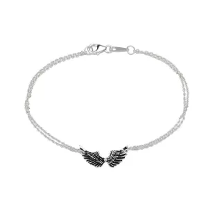 Sterling Silver Double Chain Small Wing Bracelet